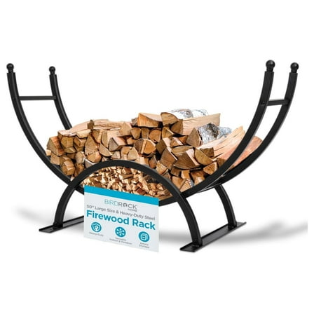 50in Firewood Rack for Outdoor or Indoor Use | Fire Wood Log Storage Holder | Black Elevated Curved Design | Kindling Under Rack