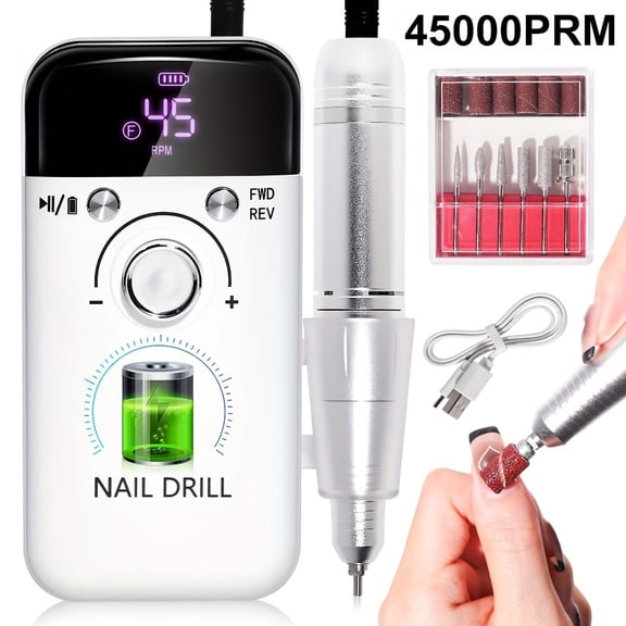 45000RPM Nail Drill Machine | Electric Portable Nail File with Dust Collector | RechargeableNail Sander for Gel Nails | Professional Manicure Tool for Home & Salon | Compact Design with Multiple Bits