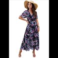 thumbnail image 2 of Vestido Cruzado de Verano para Mujer, con Cuello en V, Floral, Corta, para Invitadas de Boda, Informal, para Fiesta Negro L, 2 of 10
