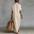 thumbnail image 3 of Morttic Women's Embroidered V-Neck Short Sleeve Maxi Dress – Solid Color with Pocket, Boho Summer Vacation Outfit Apricot，S, 3 of 4