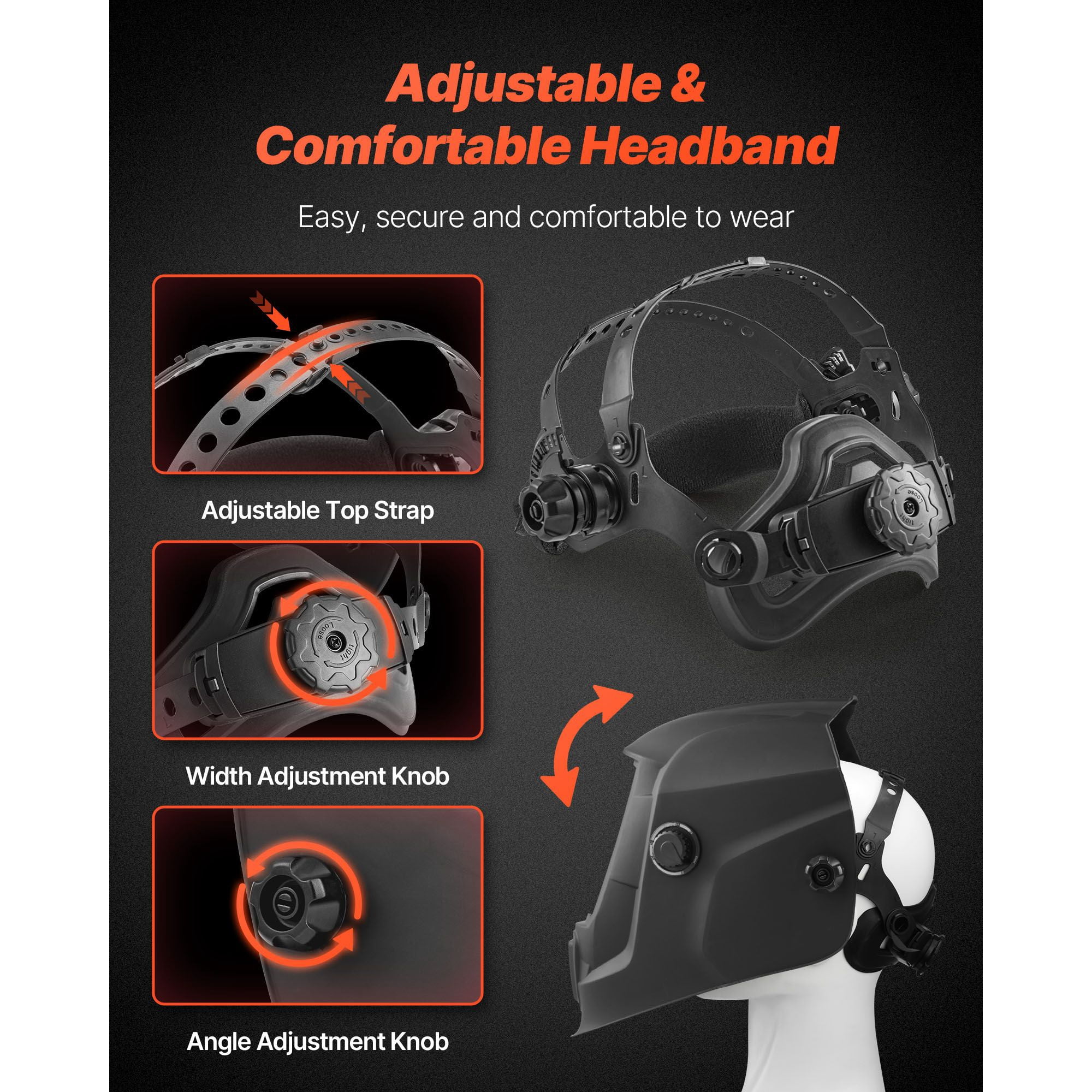 Solar Auto-Darkening Welding Helmet, 4/9-13 Shade, Wide View for TIG MIG ARC, Matte Black