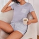thumbnail image 4 of Conjunto de Ropa de Salón para Mujer, Ropa de Dormir con Cuello en V Impresión de Manga Corta Blusa Y Pantalones Cortos con Cintura Elástica Hecha de Poliéster, Blusas para Mujeres Casual, 4 of 6