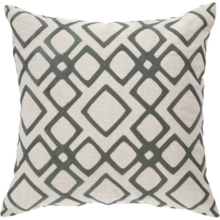 Art of Knot Beaumont Hand Crafted Wool Embroidery Linen Decorative Pillow with Poly Filler, Charcoal