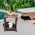thumbnail image 4 of Ktaxon Side Table Porch Square Side Coffee Table with Glass Top, Rattan End Table for Outdoor and Indoor, Brown, 4 of 9