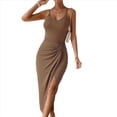 thumbnail image 3 of Vestido de Cóctel Ajustado para Mujer, Sin Mangas, con Tirantes Finos Ajustables, Abertura en la Cintura, Espalda Descubierta y Corte Midi Marrón S, 3 of 9