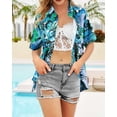 thumbnail image 5 of HAPPY BAY Hawaiian Shirts Womens Floral Summer Beach Party Blouse Shirt Tropical Tops Blouses Button up Short Sleeve Dress Shirts Dresses for Women M Tropical Theme, Blue, 5 of 5