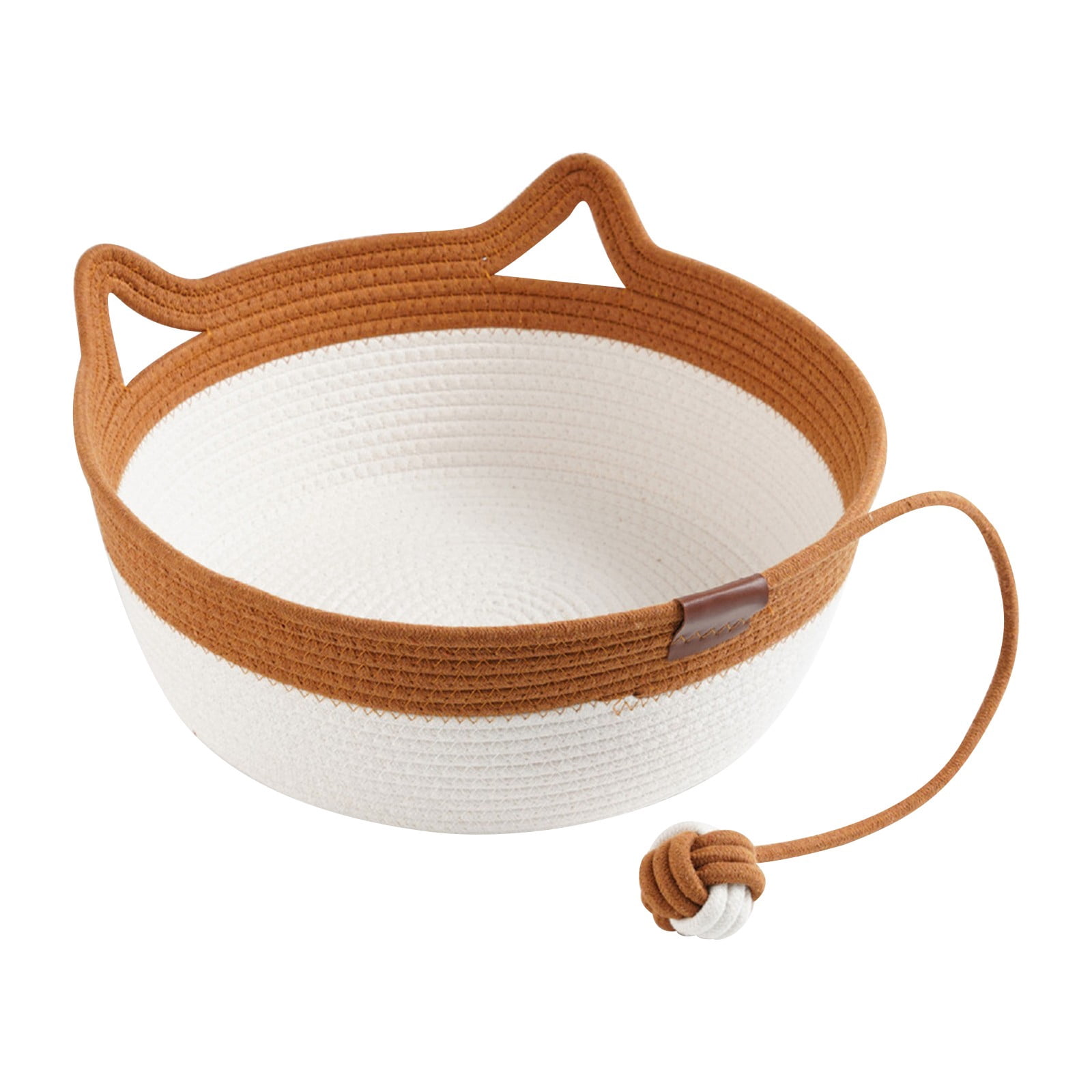 Woven Cat Bed, Woven Rope Cat Bed with Cat Ears, All Season Breathable Pet Bed for Cats Small Dogs, Washable Round Basket Style Cat House, Grey