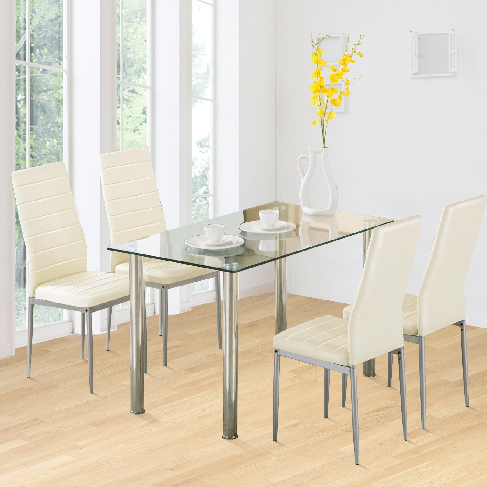 Mecor 5 Piece Dining Table Set Tempered, Light Wood Dining Room Table And Chairs