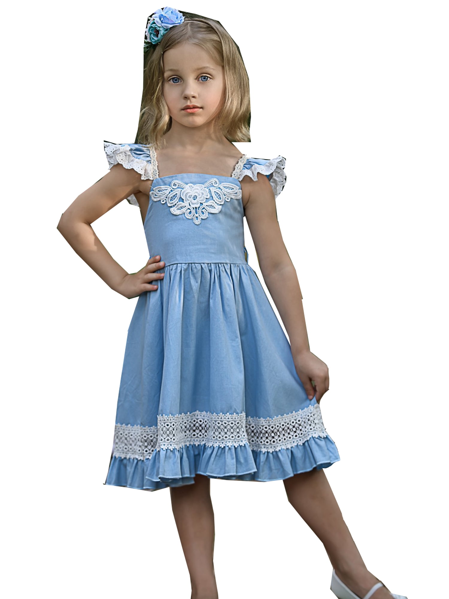 Think Pink Bows Think Pink Bows Girls Sky Blue Lace Matilda Flower Girl Dress Walmart Com Walmart Com