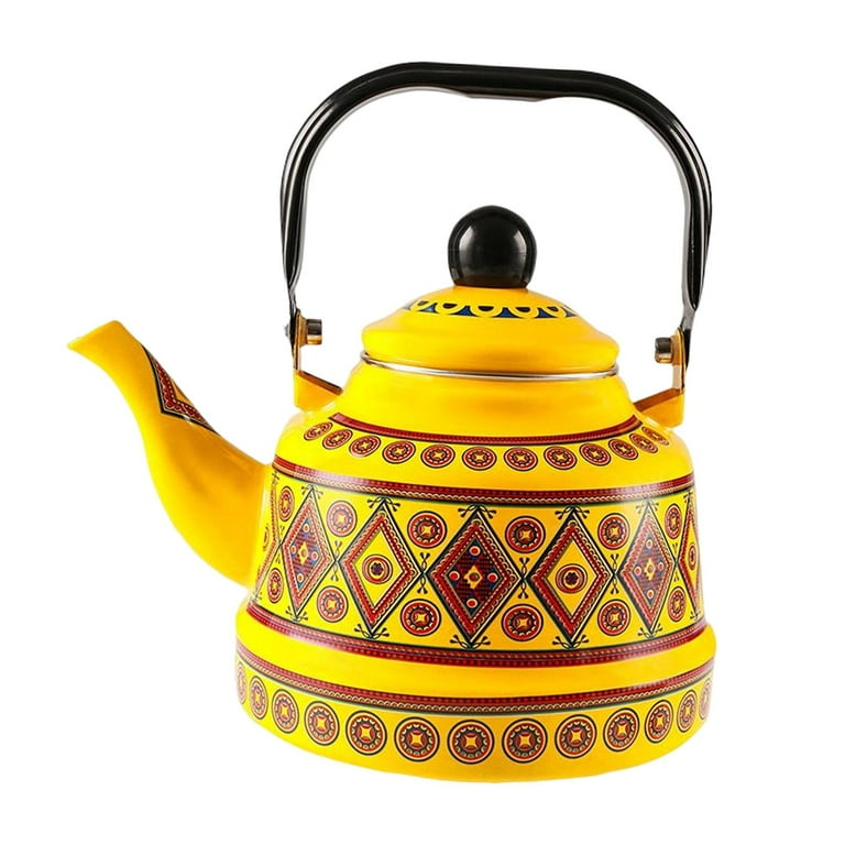 Large 2.5L Enameled Tea Kettle Tea Pot Easy Clean No Whistling Cookware  Glazed Classic Design Portable Teakettle for Stovetop for Home Yellow Style  A