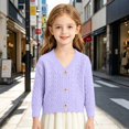 thumbnail image 5 of EnJoCho Girls V Neck Cable Knit Cardigan Girls Knit Cable Cardigan Sweater Warm Button Down Long Sleeve Coat Crew Neck Ribbed Chun𝗄y Soli𝖽 Jacket Children'S Cable Knit Cardigan Fall, 5 of 5