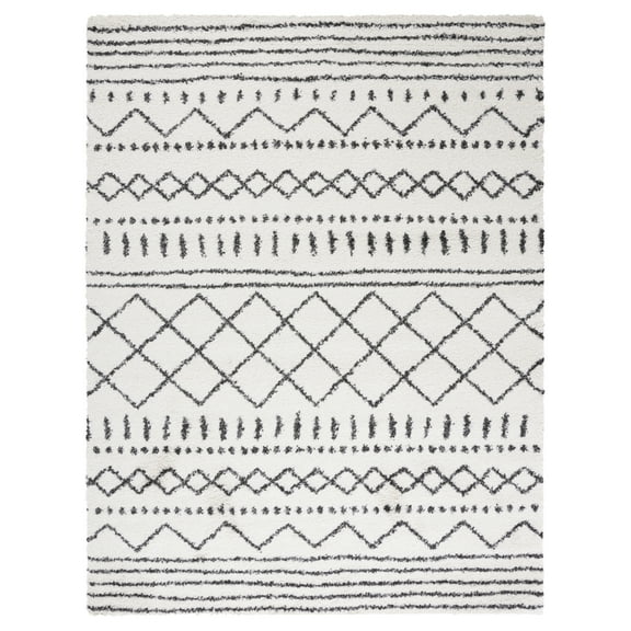 SAFAVIEH Arizona Teagan Geometric Shag Area Rug, Ivory/Black, 11' x 15'