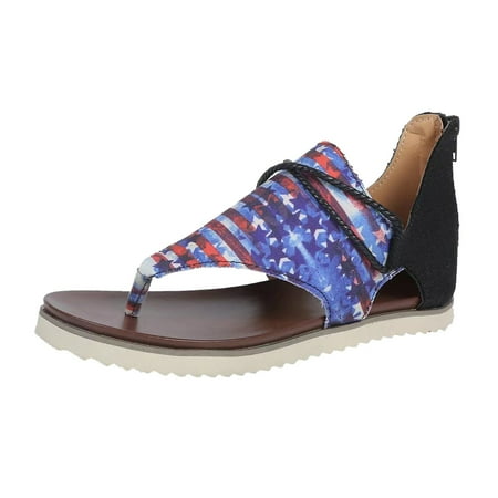 

Jungdeepe Women Shoes Comfortable Flat Flip Toe Sandals Fashionable Independence Day Printed Sandals