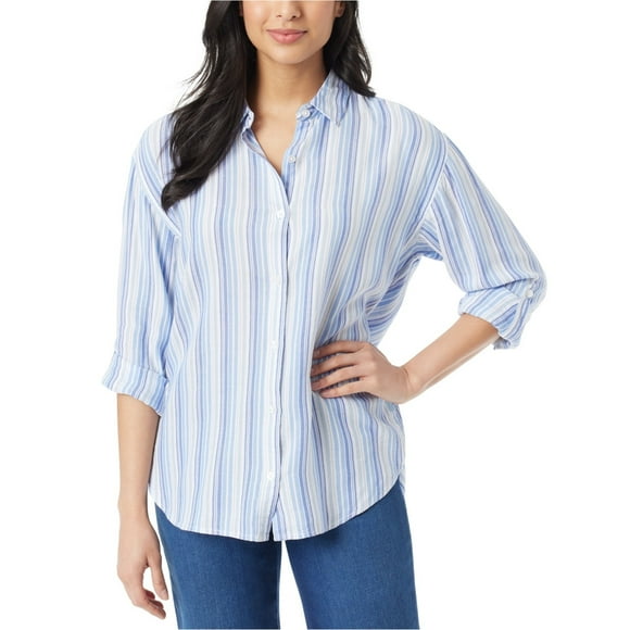 Gloria Vanderbilt Womens Amanda Button Up Shirt, Blue, Small