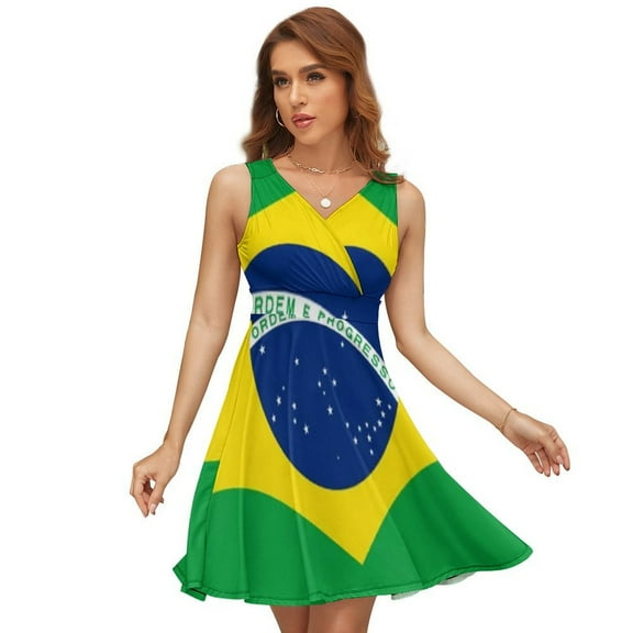 Brazilian Flag Women's Tank Dress V Neck Sleeveless Summer Sundress