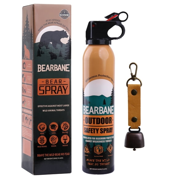 BEARBANE Bear Spray & Bear Bell Combo, 10.6oz Pepper Spray for Bears, 40ft Range, 6-8 Seconds Spray Duration, Outdoor Wildlife Deterrent for Hiking, Camping & Backpacking