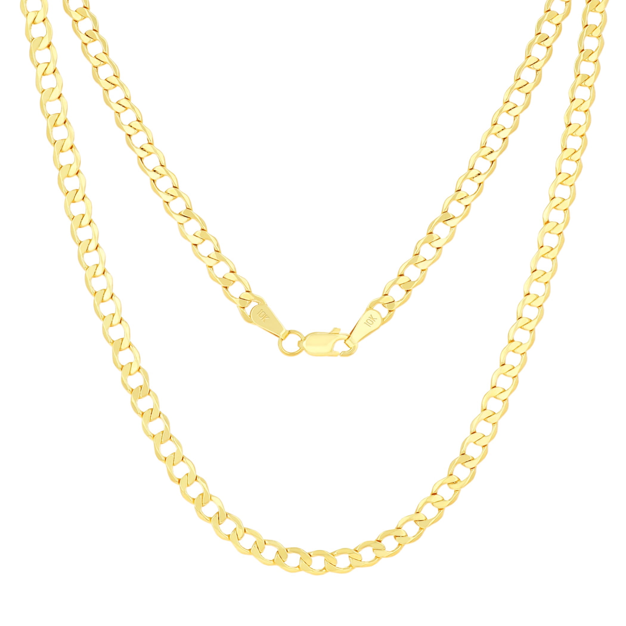 Nuragold 10k Real Yellow Gold Cuban Curb Link 3.5mm Chain Necklace (16"-30") Italian Jewelry for Men & Women
