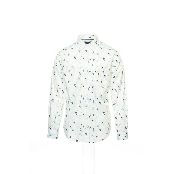 Tasso Elba White Floral Button Down Shirt Sport , Size Small