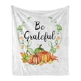 thumbnail image 1 of Saying Soft Flannel Fleece Throw Blanket, Be Grateful Cursive Typography Pumpkins Harvest Season Print, Cozy Plush for Indoor and Outdoor Use, 50" x 70", Apricot Mustard, by Ambesonne, 1 of 5