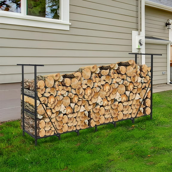 Firewood Rack Outdoor 8FT with Waterproof Firewood Carrier Bag, Adjustable Heavy Duty Steel Firewood Holder Storage, Log Rack for Fireplace, Fire Pit, Backyard, Camping