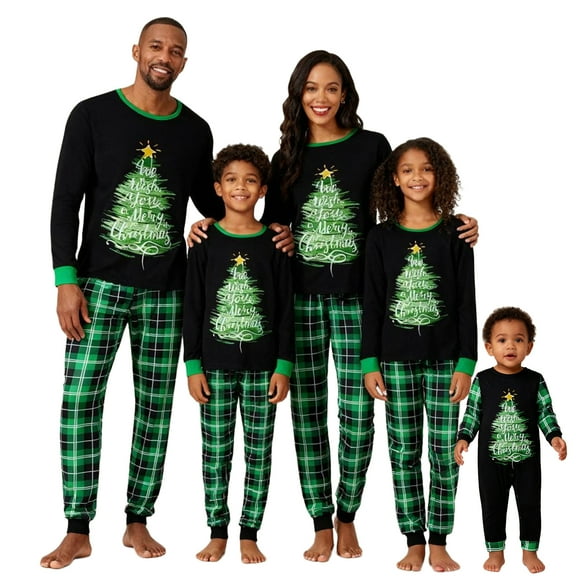 Family Matching Christmas Pajamas Set Oil Painting Tree Print Holiday Pajamas Sleepwear