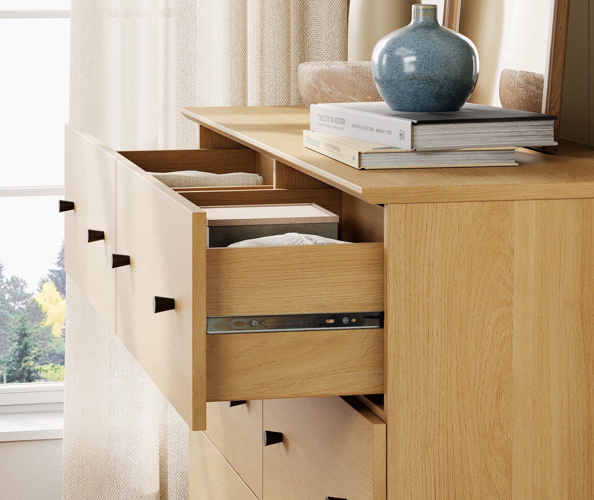 WAMPAT Dresser and Nightstand Set of 3, Wood Dressers with 12 Drawers, Nightstand with Charging Stations for Living Room, Oak Wood