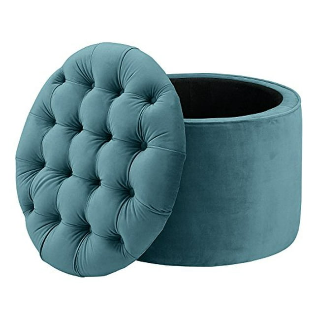 TOV Furniture Queen Velvet Storage Ottoman, Sea Blue