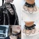 thumbnail image 4 of Leather Choker Collar, Pu Leather Punk Rock Gothic Emo O-ring Spike Rivets Choker Collar, 4 of 5
