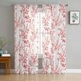 thumbnail image 3 of Sheer Curtains 72 inches Long, Floral Watercolor Style Red Flower Bud Leaves Light Filtering Sheer Window Curtains Rod Pocket Voile Drapes for Bedroom Living Room, 52"W x 72"L 2 Panels, 3 of 7