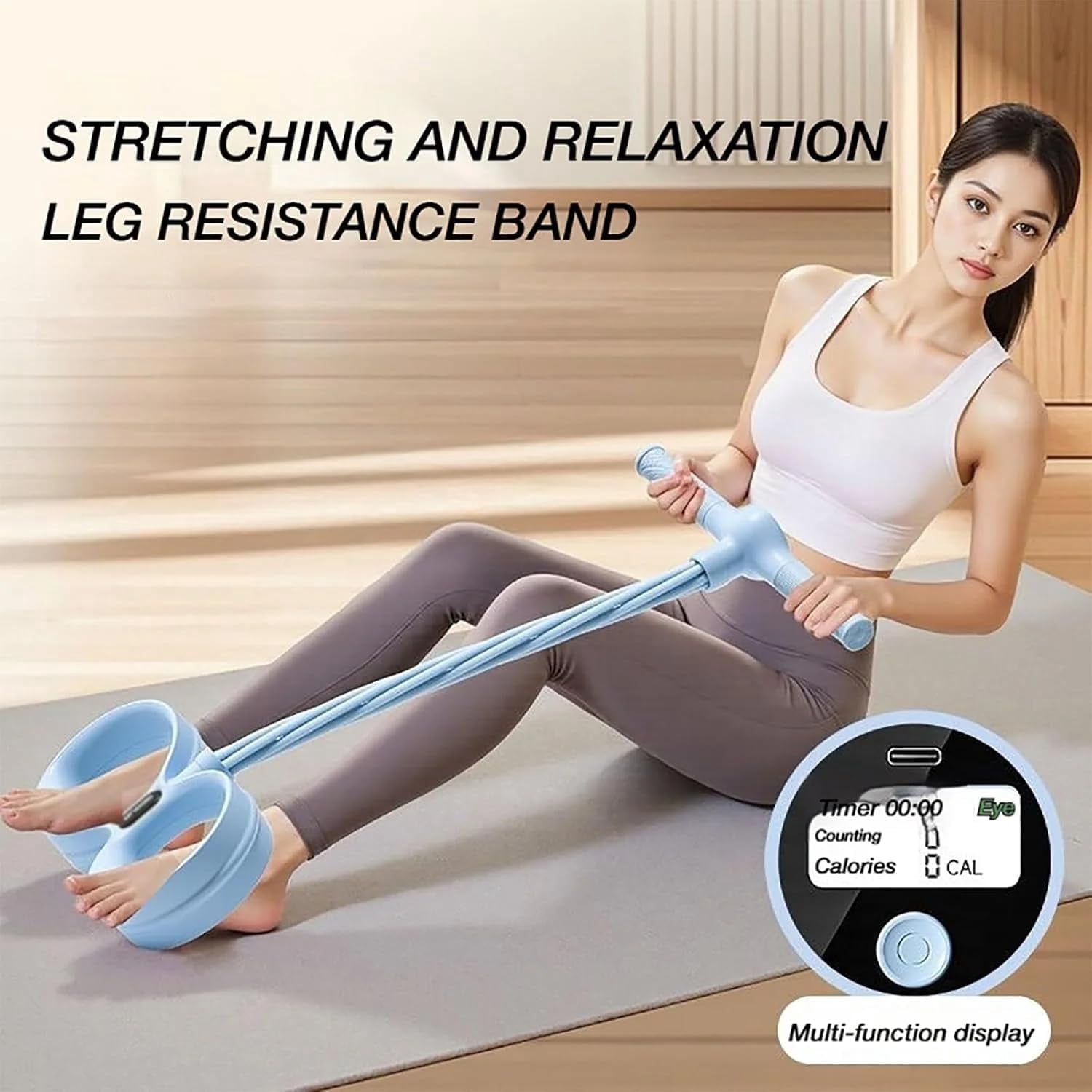 2026 New Smart Foot Pedal Resistance  Band,Multi-function Tension Rope, 6-Tube Elastic Yoga Pedal Puller, Fitness Resistance Bands with Digital Display & Handles for Full Body Stretching & Yoga