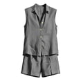 thumbnail image 7 of Sokhug Womens 2-Piece Outfit Sets Sleeveless Top Button-Down Shirt and Wide Leg Bermuda Summer Shorts Sets, 7 of 7