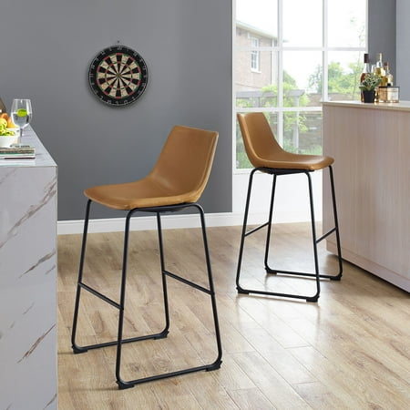 Whisky Johnnie Walker Swing - Walker Edison Modern Faux Leather Bar Stool, Set of 2 - Whiskey Brown