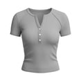 thumbnail image 5 of Dagugfen Womens Henley Shirts Short Sleeve Notch V Neck Button Ribbed Knit Tops Slim Fitted Stretchy Summer Casual Tee Shirts, 5 of 6