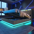 thumbnail image 4 of King size Upholstered bed, 360 surround LED function, Buttons/Apps/Remote Control, hydraulic storage bed with USB Type-C charging, Gray,Linen (Without mattress), 4 of 20