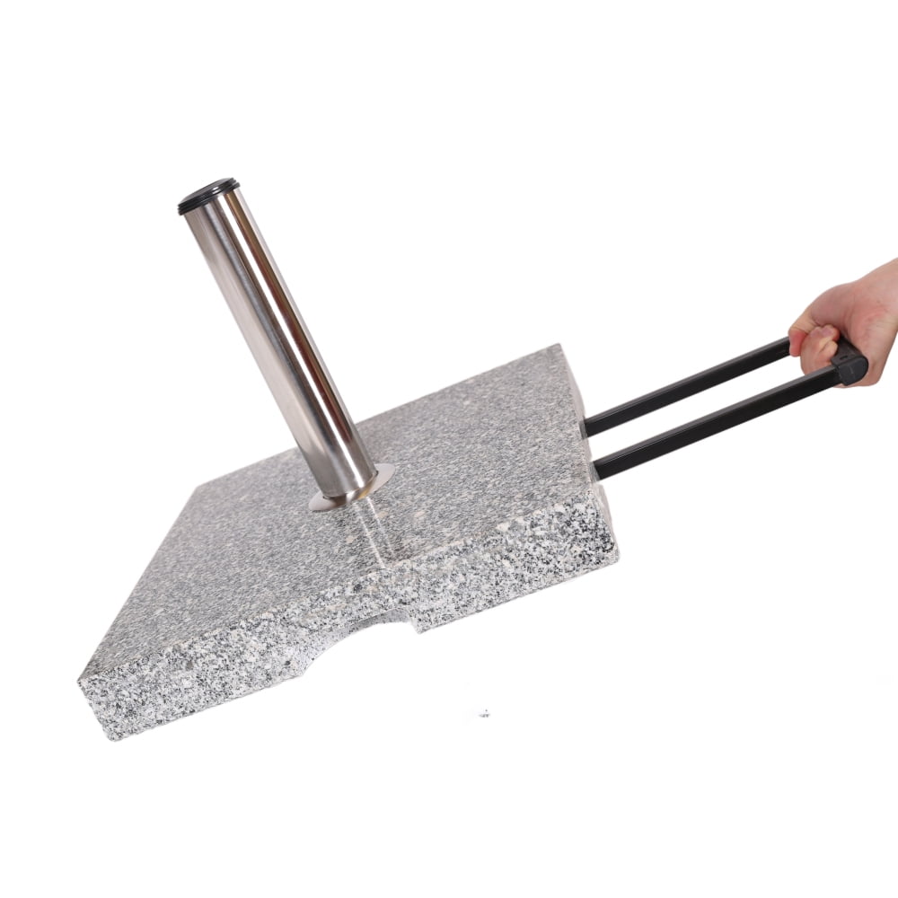 Square Granite Umbrella Base with Stainless Steel Holder Heavy Duty Outdoor Patio Umbrella Stand Natural Grey