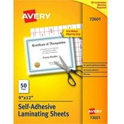 AVERY G Avery Self-Adhesive Laminating Sheets, 9 x 12, Permanent Adhesive, 50 Clear Laminating Sheets (73601)