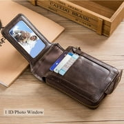 Bullcaptain Genuine Leather Wallet for Men Large Capacity ID Window Card Case with Zip