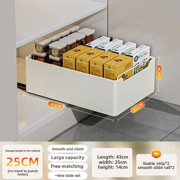 Nuevo estante de almacenamiento de cocina con rieles deslizantes, tipo cajonera extraíble, bandeja de almacenamiento, caja de especias, estante de almacenamiento, organizador de armarios