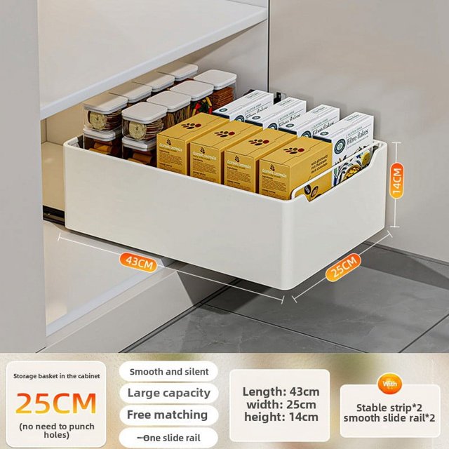 Nuevo estante de almacenamiento de cocina con rieles deslizantes, tipo cajonera extraíble, bandeja de almacenamiento, caja de especias, estante de almacenamiento, organizador de armarios