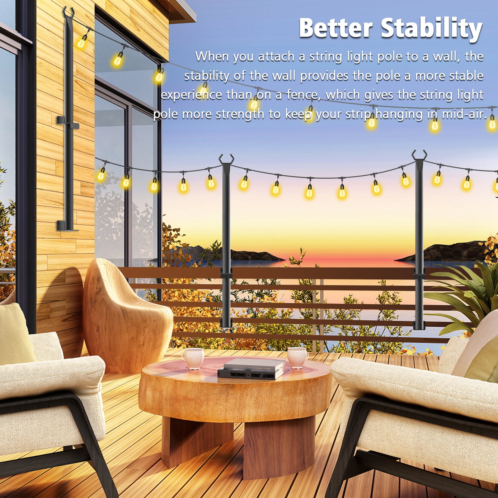 4 Pack String Light Poles,5Ft Metal Poles for Outdoor String Lights,Outdoor Light Poles with Post,Poles/Stand for Outside,Patio,Deck,Backyard,Garden Wedding,Party