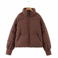 thumbnail image 2 of Chaqueta acolchada con cremallera para mujer, abrigo corto holgado de manga larga con cuello levantado, 10 colores, Invierno, 2 of 5