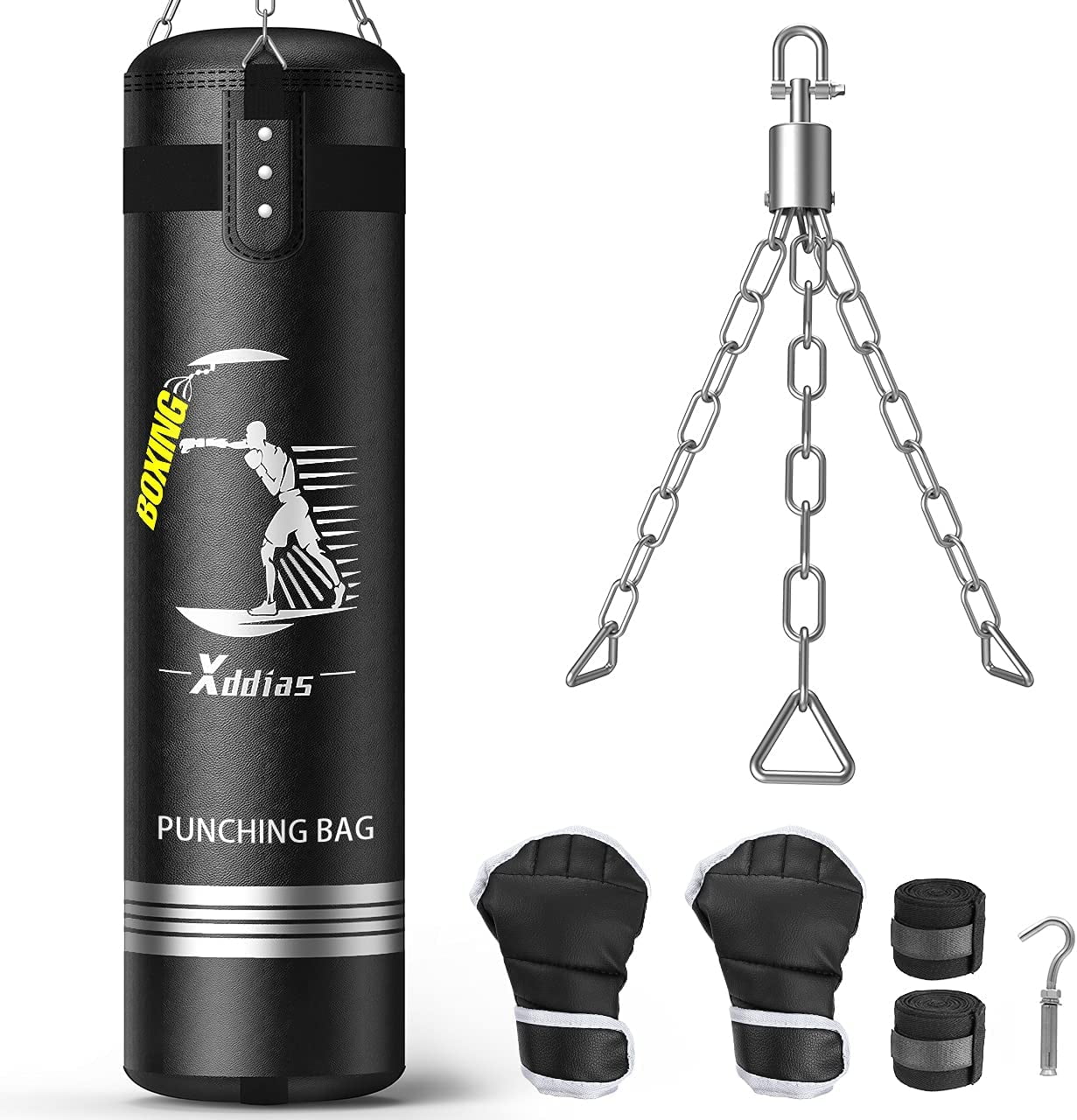 Punching Bags for Kids and Adult, Boxing Bag with Gloves， Foam Filled Hanging Boxing Bag, Kickboxing Bag with Steel Chain for Workout Karate Muay Thai MMA