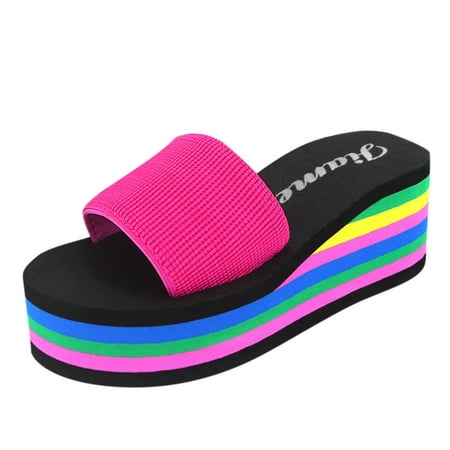 

nsendm Womens Fuzzy Slippers Size 8 Open Toe Wedge High Heel Women s Bath Fashion Sandals Slippers for Women Warm Ups Hot Pink 7.5
