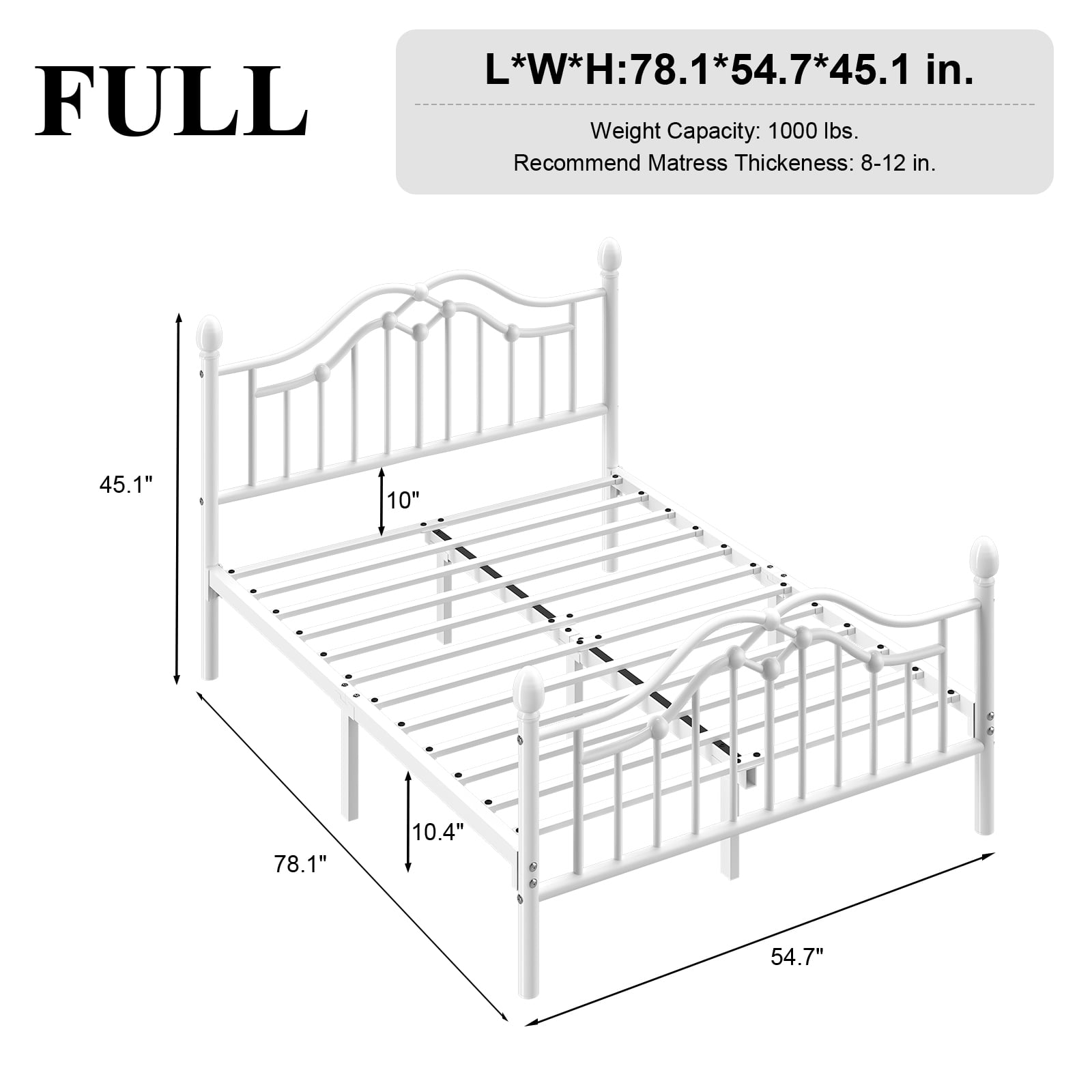 EBERY Full Metal Platform Bed Frame with Headboard and Footboard, Sturdy Steel Slat Support, Easy Assembly, White