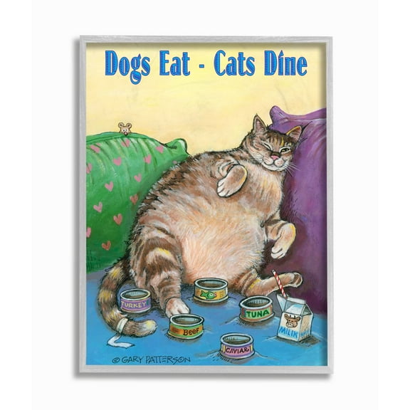Stupell Industries Dogs Eat Cats Dine Funny Cartoon Pet Design Framed Wall Art by Gary Patterson