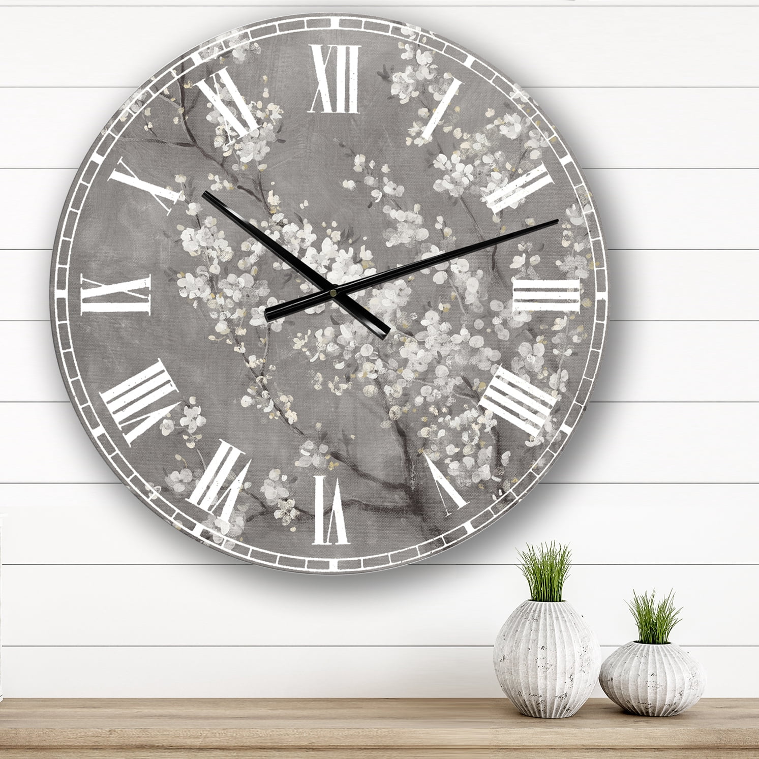 Designart 'Indigold Grey Peonies III' Traditional wall clock