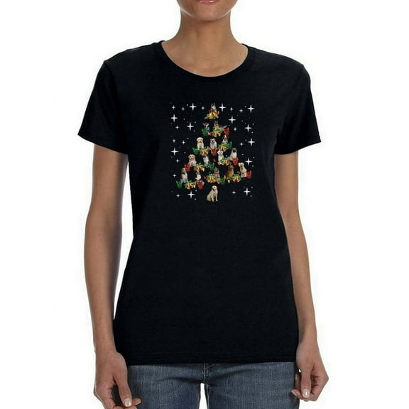 Dog Christmas Tree T-Shirt Women -Smartprints Designs, Female XX-Large
