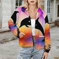 thumbnail image 3 of Jackets for Women Winter Coat Jackets Flannel Stand Collar Jacket(Dolphin Sunset Reflection,Size:S-4XL), 3 of 7