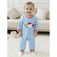 thumbnail image 3 of Cjfdfy Newborn Baby Boy Girl Christmas Romper Outfits Santa Embroidery Striped Crew Neck Long Sleeve Full Length Jumpsuit Fall Winter Clothes 0 3 6 12 18 Months, 3 of 9