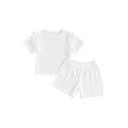thumbnail image 2 of Musuos Baby Girls Summer 2 Piece Outfit 3 6 12 18 24M Crew Neck Ruffles Short Sleeve T-Shirt and Elastic Shorts Set Casual Clothes, 2 of 10